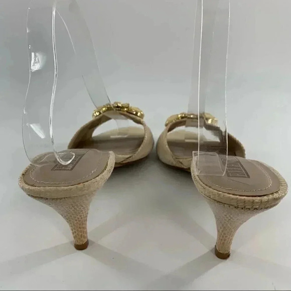 Ellen Tracy heels sz 9 Augusta cream patent leather snakeskin print gem floral - Picture 4 of 13